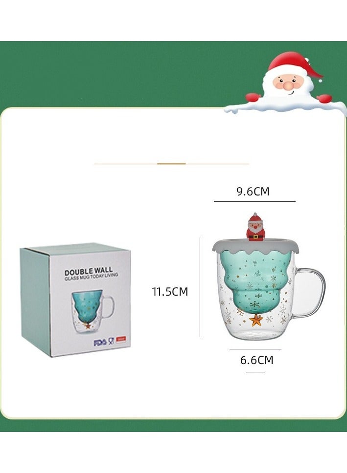 Double Layer Insulated Christmas Cup With Lid Coffee Cup High Borosilicate Glass Cup Wholesale High Temperature Resistant And High Aesthetic Glass Cup  - Image 2