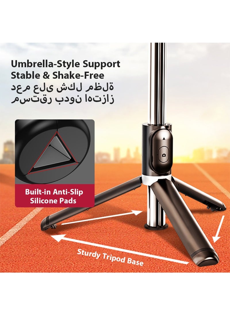 DPTER - Selfie Stick Tripod with fill light, Extendable Aluminum Tripod Stand with Rechargeable Bluetooth Remote, Compatible with iPhone and Android Smartphones, Perfect for Travel, Vlog, Video and Photo - Image 1
