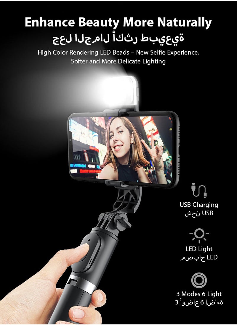 DPTER - Selfie Stick Tripod with fill light, Extendable Aluminum Tripod Stand with Rechargeable Bluetooth Remote, Compatible with iPhone and Android Smartphones, Perfect for Travel, Vlog, Video and Photo - Image 1