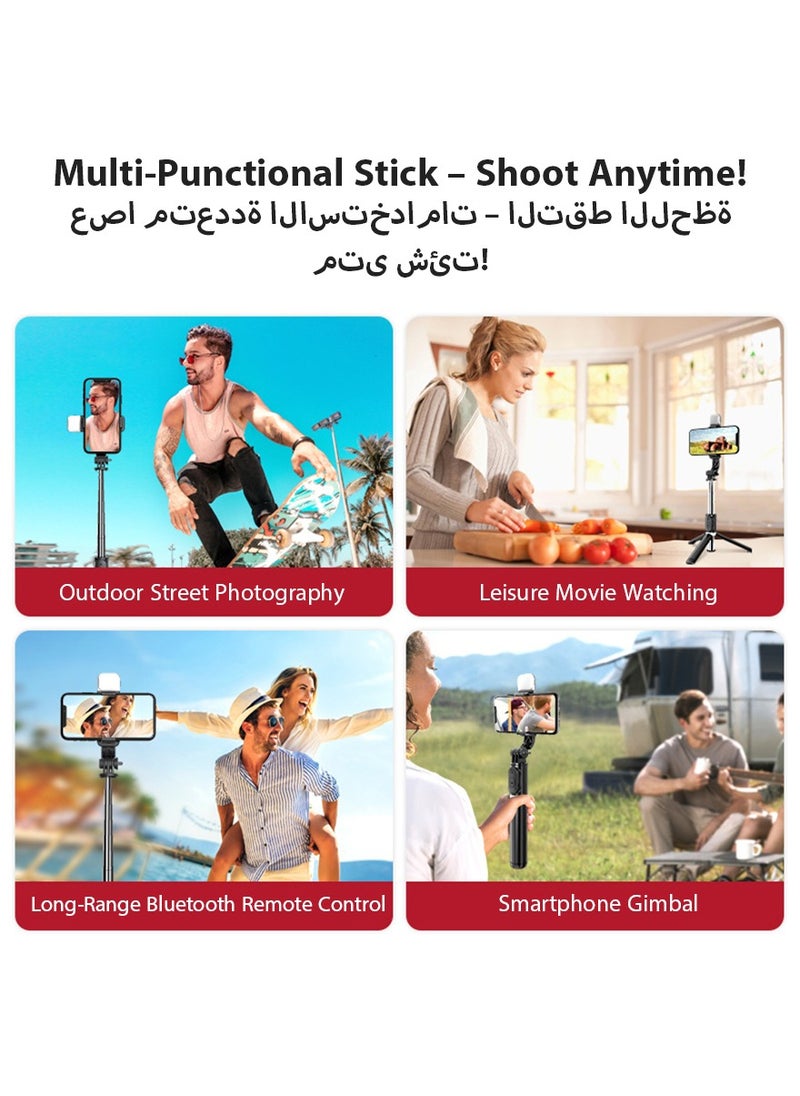DPTER - Selfie Stick Tripod with fill light, Extendable Aluminum Tripod Stand with Rechargeable Bluetooth Remote, Compatible with iPhone and Android Smartphones, Perfect for Travel, Vlog, Video and Photo - Image 1