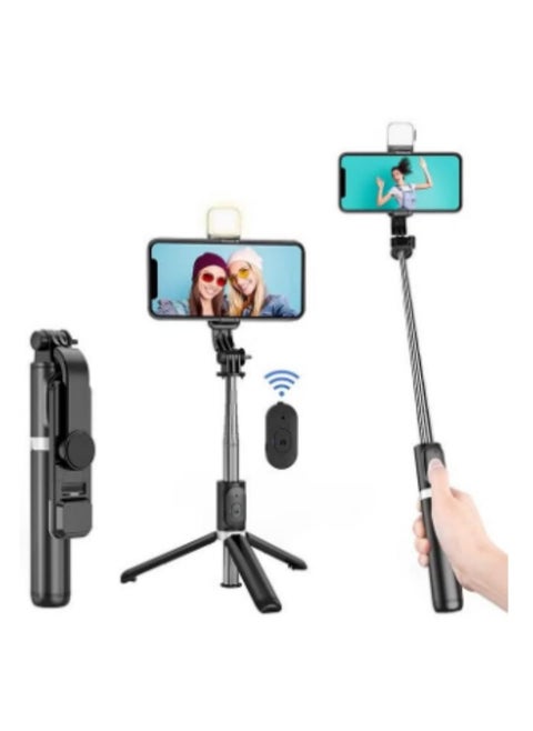 Selfie Stick Tripod with fill light, Extendable Aluminum Tripod Stand with Rechargeable Bluetooth Remote, Compatible with iPhone and Android Smartphones, Perfect for Travel, Vlog, Video and Photo