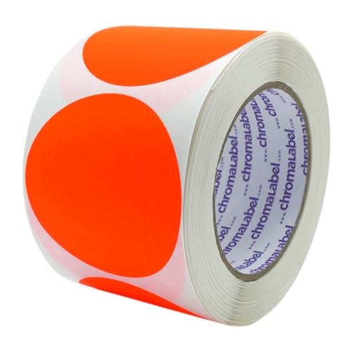 ChromaLabel 3 Inch Circle Sticker Labels, High Visibility Round Colored Stickers, Permanent Adhesive Labels - 500 Sticky Dots per Roll, Fluorescent Red Orange Sticker Dots - Image 1
