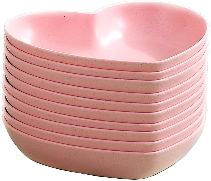 yomith 6 Inch Heart Shape Mini Dipping Sauces Bowls, Unbreakable Wheat Straw Small Snack Dessert Dishes, Salad Plates for Sushi Side Dish Fruit Appetizer Cake (Pink, Pack of 10) - Image 1