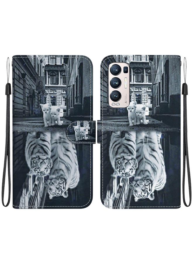 اس-توب جراب لهاتف OPPO Find X3 Neo / Reno5 Pro+ 5G جراب هاتف جلدي برسومات ملونة وملمس كريستالي - Image 1