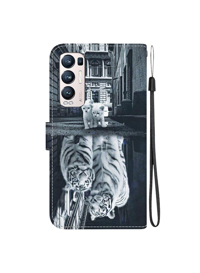 اس-توب جراب لهاتف OPPO Find X3 Neo / Reno5 Pro+ 5G جراب هاتف جلدي برسومات ملونة وملمس كريستالي - Image 3