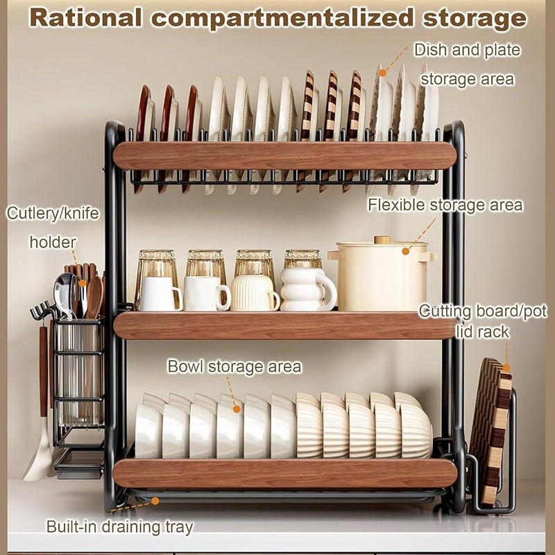 TAYRAN Double-layer kitchen countertop drain rack, made of stainless steel, with a drain board and dish rack; kitchen sink storage rack, can hold plates and bowls; black. - Image 4