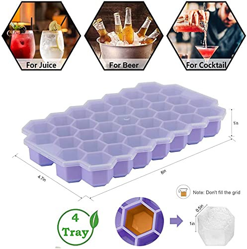 BrezzyCloud Ice Cubes Tray for Fridge 37 Grids Silicon ice Cube Trays for Freezer with lid Honeycomb Cavity Silicon Ice Tray for Fridge Whiskey Cocktails Freezer Small Cubes Soft Ice Cube Tray(Set-4 with Lid) - Image 2