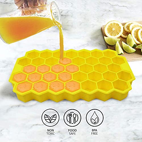 BrezzyCloud Ice Cubes Tray for Fridge 37 Grids Silicon ice Cube Trays for Freezer with lid Honeycomb Cavity Silicon Ice Tray for Fridge Whiskey Cocktails Freezer Small Cubes Soft Ice Cube Tray(Set-4 with Lid) - Image 4
