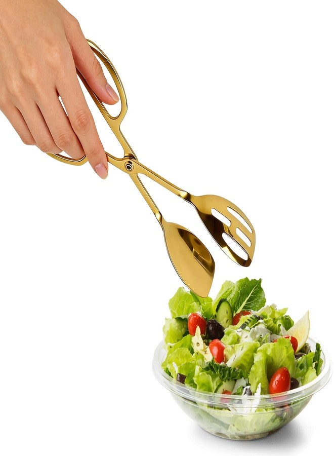 Foyods Premium Gold Salad Tongs for Serving - 10-Inch Stainless Steel Scissor Tongs, Heavy Duty Metal Salad Tossers with Comfort Grip, Elegant Food Serving Utensils for Tossed Salad, Fruit & Parties - Image 1