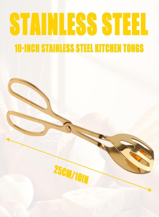Foyods Premium Gold Salad Tongs for Serving - 10-Inch Stainless Steel Scissor Tongs, Heavy Duty Metal Salad Tossers with Comfort Grip, Elegant Food Serving Utensils for Tossed Salad, Fruit & Parties - Image 3