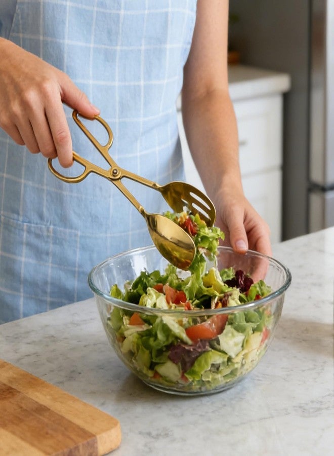 Foyods Premium Gold Salad Tongs for Serving - 10-Inch Stainless Steel Scissor Tongs, Heavy Duty Metal Salad Tossers with Comfort Grip, Elegant Food Serving Utensils for Tossed Salad, Fruit & Parties - Image 2