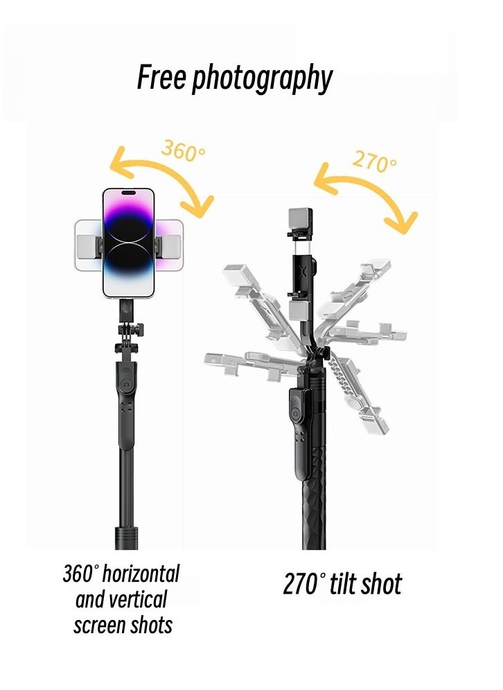 Arabest Aluminum Alloy Selfie Stick Phone Stabilizer 360° Rotating Multifunctional Portable Tripod  with Wireless Remote Control Phone Holder and Beauty LED Light Suitable for All Cell Phones  - Image 4