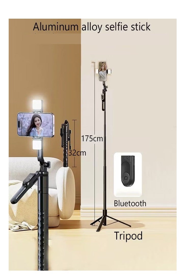 Arabest Aluminum Alloy Selfie Stick Phone Stabilizer 360° Rotating Multifunctional Portable Tripod  with Wireless Remote Control Phone Holder and Beauty LED Light Suitable for All Cell Phones  - Image 3