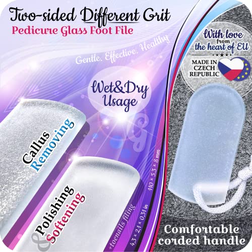GLADZY Czech Glass Foot File Callus Remover Double Sided Etched Different Grit Coarse Fine Surfaces for Hard Skin Cracked Heels Professional Pedicure Tool Washable Reusable Made in EU - Image 5