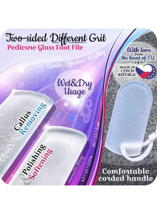 GLADZY Czech Glass Foot File Callus Remover Double Sided Etched Different Grit Coarse Fine Surfaces for Hard Skin Cracked Heels Professional Pedicure Tool Washable Reusable Made in EU - Image 4