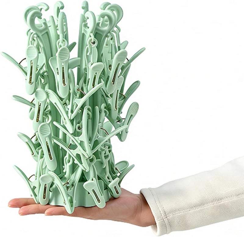 BONYCUST Foldable Drying Rack with 40 Clips for Drying Socks Lingerie Baby Clothes Drying Towels Rotatable Sock Drying Rack (Green) - Image 4