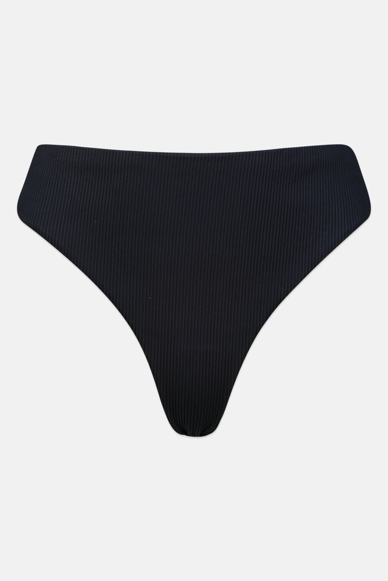 Roxy Women Ribbed Pull On Bikini Bottom, Black - Image 1