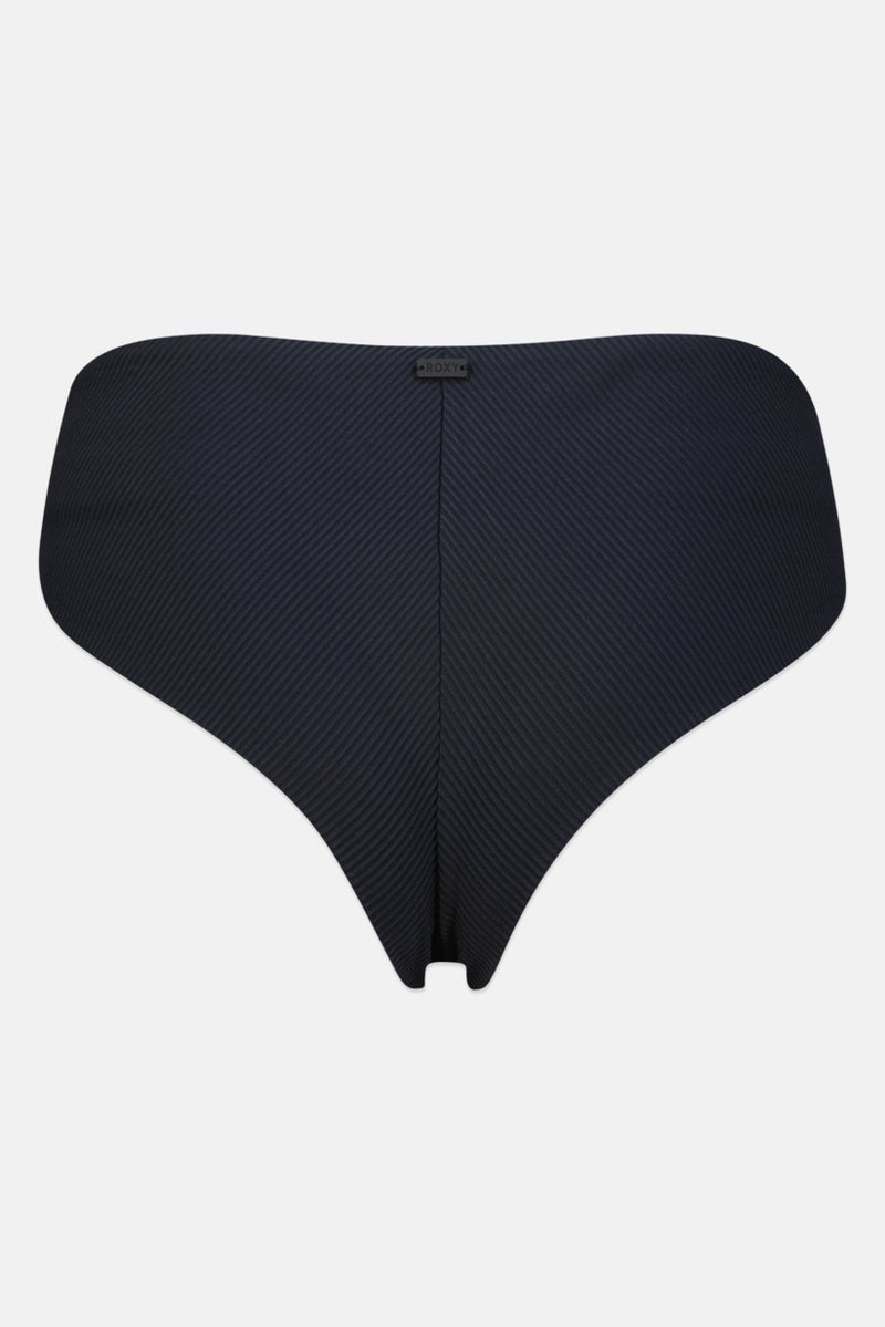 Roxy Women Ribbed Pull On Bikini Bottom, Black - Image 2