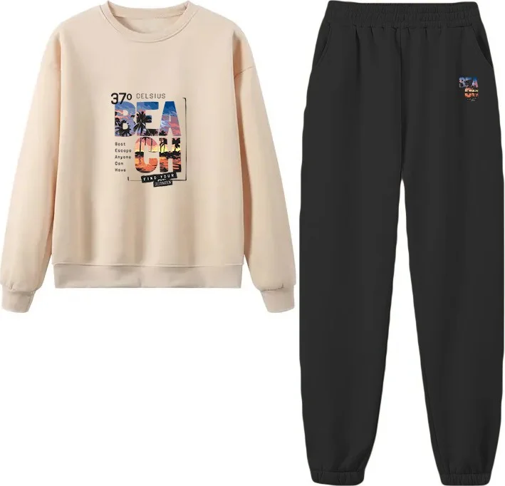 دوغ فش Tracksuit Set Oversize Beach Printed Tracksuit Set,lover,couple Combination Beige