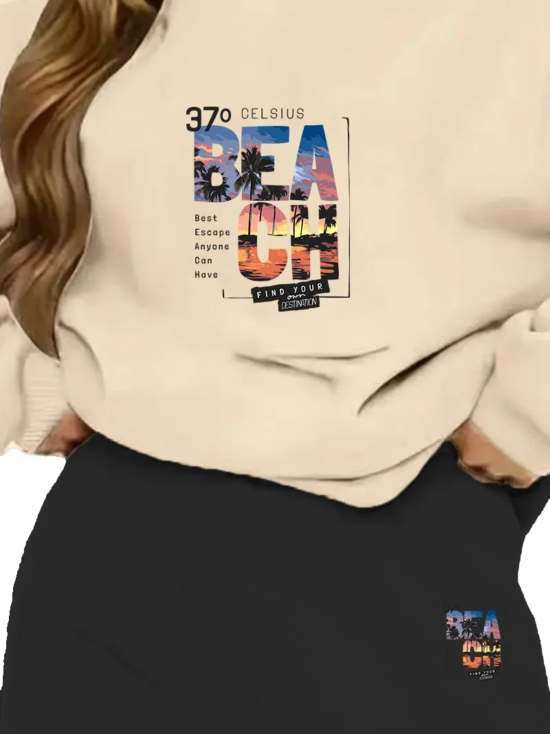 دوغ فش Tracksuit Set Oversize Beach Printed Tracksuit Set,lover,couple Combination Beige