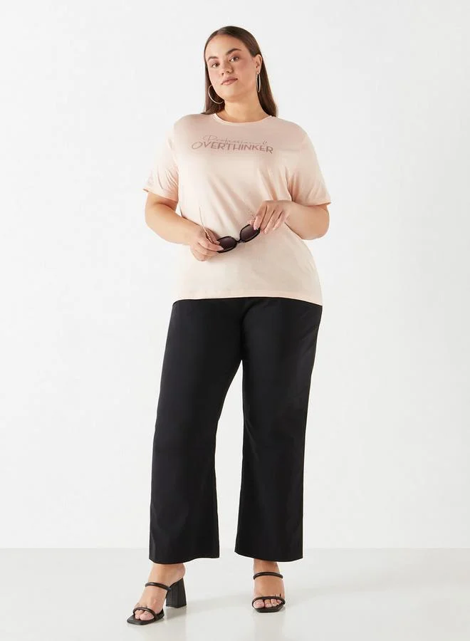 Ulla Popken Plus Size Ulla Popken Solid Trousers with Elasticated Waistband