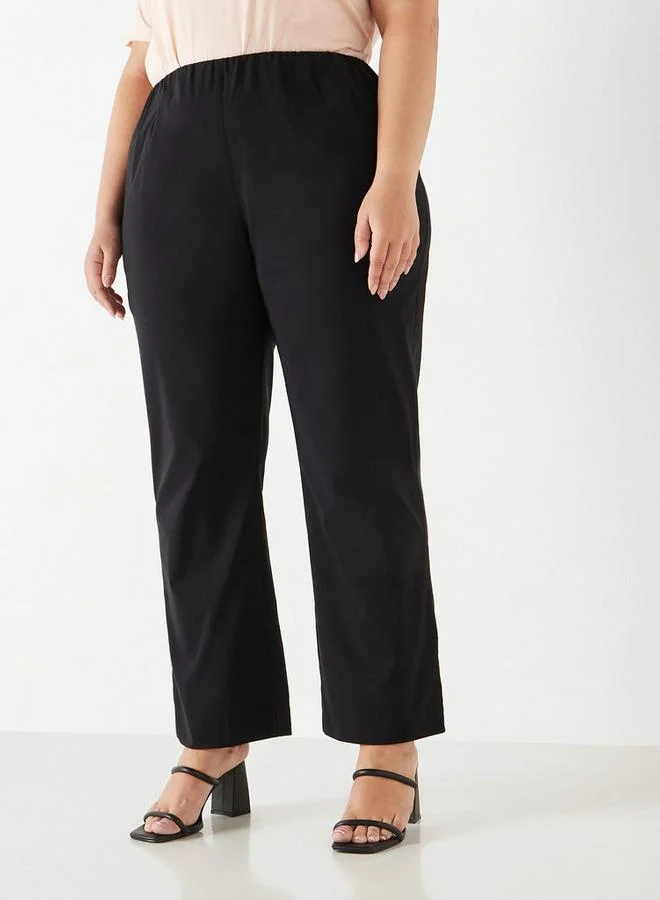Ulla Popken Plus Size Ulla Popken Solid Trousers with Elasticated Waistband