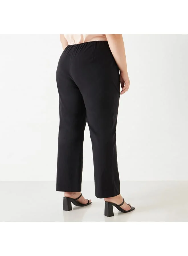 Ulla Popken Plus Size Ulla Popken Solid Trousers with Elasticated Waistband