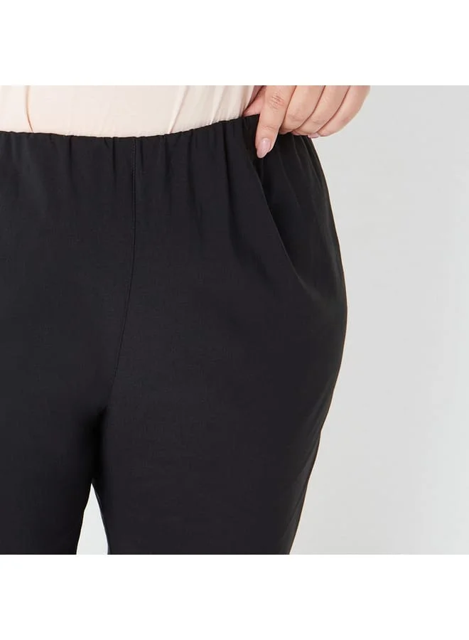 Ulla Popken Plus Size Ulla Popken Solid Trousers with Elasticated Waistband