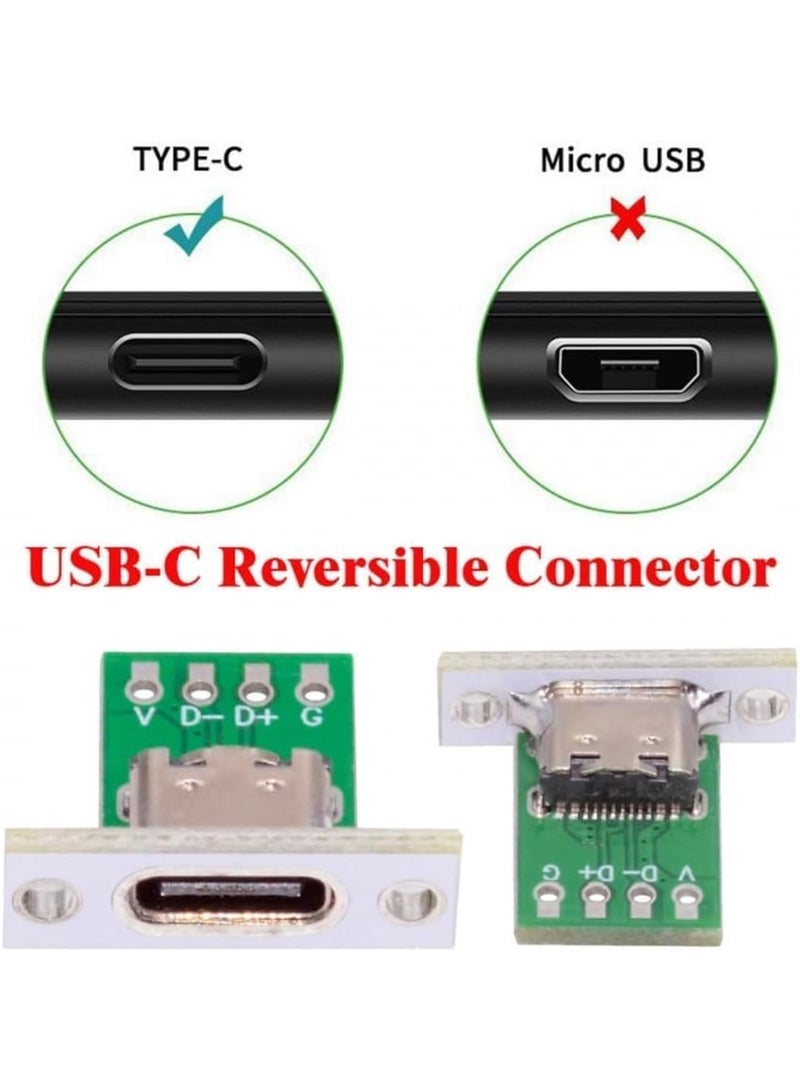 Barakah DIY OEM Type C Female Socket Connectors, Panel Mount USB 2.0 24-Pin Connectors with PC Board Pinout for Electronics, Device Assembly, Repair, and Prototyping Applications (Set of 5, Green) - Image 3