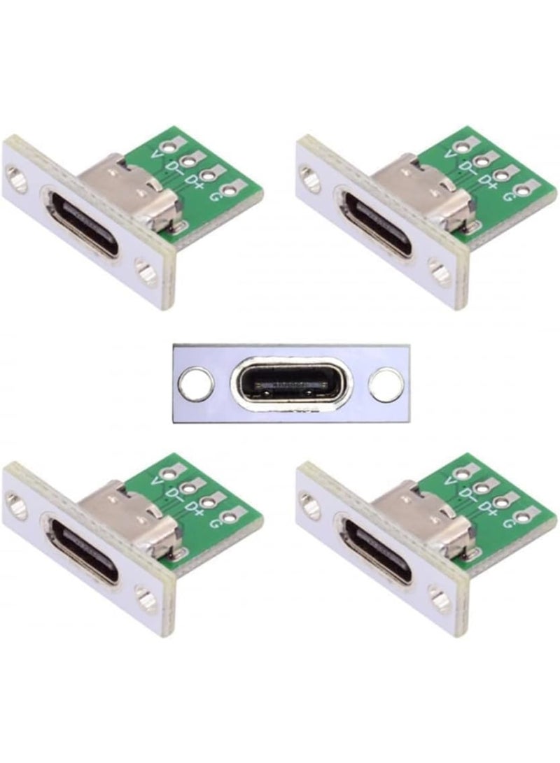 Barakah DIY OEM Type C Female Socket Connectors, Panel Mount USB 2.0 24-Pin Connectors with PC Board Pinout for Electronics, Device Assembly, Repair, and Prototyping Applications (Set of 5, Green) - Image 1