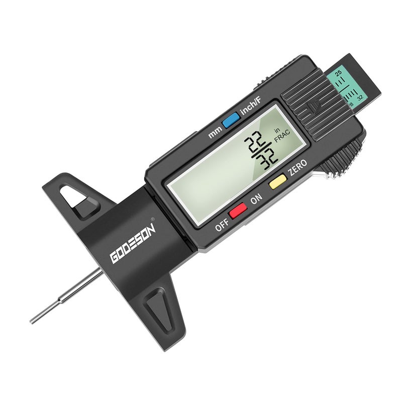 GODESON Tire Tread Depth Gauge Digital Tire Tread Depth Gauge with 3 ModesFractional Inch Decimal Inch and Millimeter Tire Depth Gauge for Motorcycles Cars SUV Easy to Read Tread Depth Gauge