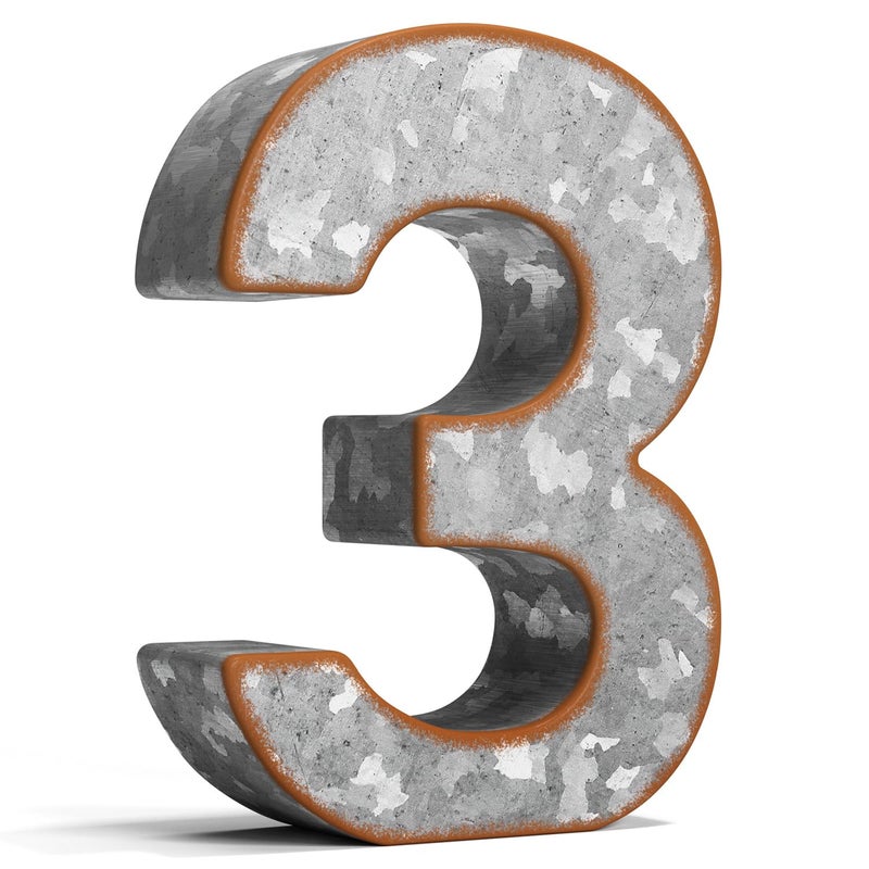 CraftyCrocodile 7"" Galvanized Metal Numbers for Wall Decor - 3D Number 3 for Hanging & Free Standing - Decorative Rustic Table Numbers for the Living Room  Bedroom  Kitchen - Image 1