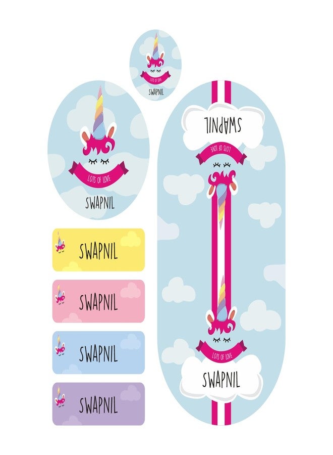 Graficative Name Stickers Label for Kids | Personalized Name Tags for School Kids | Label for Water Bottles, Snack Boxes (Unicorn) - Image 1
