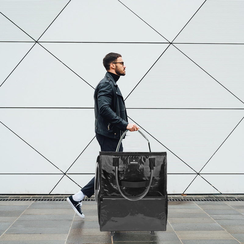 MRINCA Reusable Grocery Bag On Wheels, 70L Foldable Shopping Rolling Tote Bag with 6 Pockets, Shopping Trolley Cart with Zippered Top & 3-Way Handles, Lightweight for Moving, Camping, Travel, Medium, Black - Image 2
