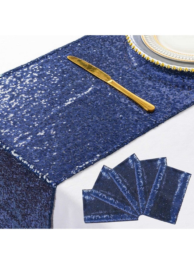 ShiDianYi Navy Blue Bridal Shower Decorations 5Pcs Navy 12''x72'' Sequin Table Runners Navy Blue Party Supplies -723S - Image 1