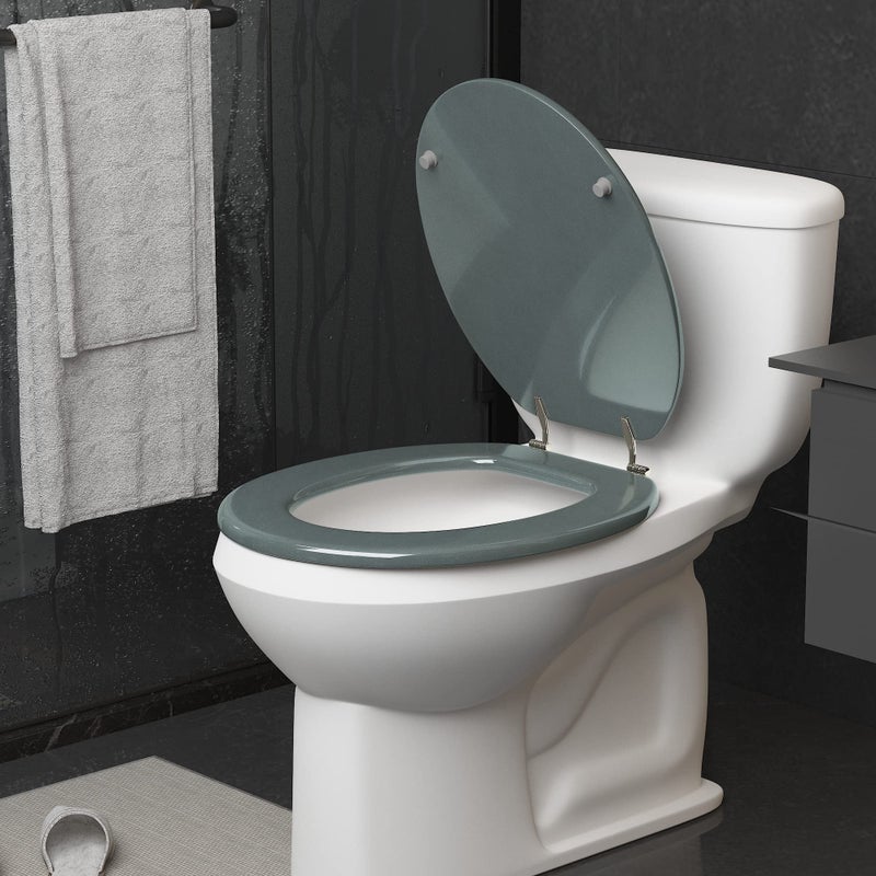 BLOFDE Round Toilet Seat Wood Toilet Seat Prevent Shifting with Zinc Alloy Hinges American Standard Size Toilet Seat Easy to Install also Easy to Clean(Round,Sparkling GentlemanGrey) - Image 5