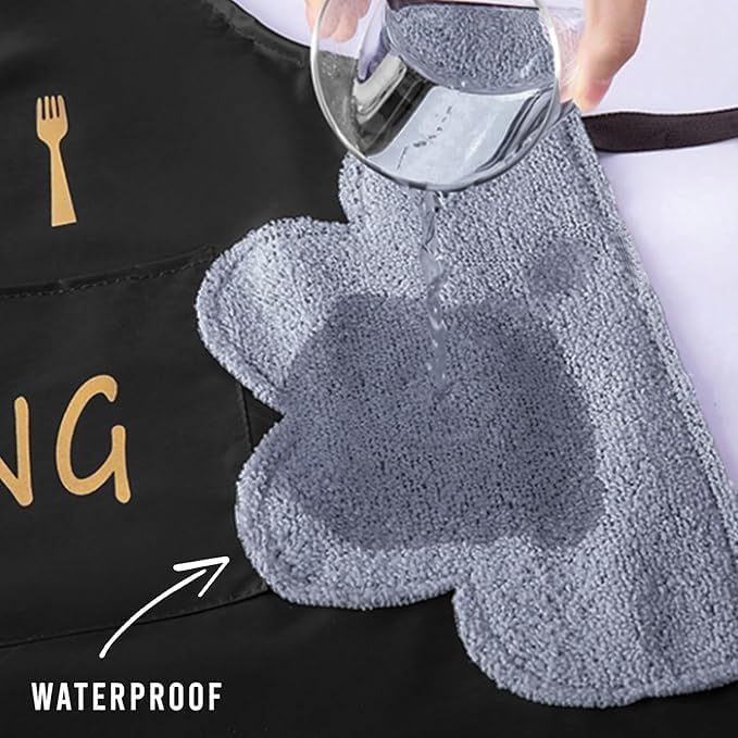 Bonsenkitchen 2 Pack of Assorted | Waterproof Kitchen Apron for Women with Big Front Pocket Hand-Wiping Towel | Comfortable Wear-Resistant Chef Apron for Cooking | One Size Fits Most - Image 5