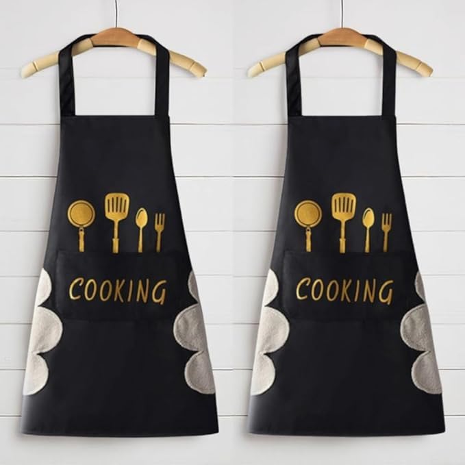 Bonsenkitchen 2 Pack of Assorted | Waterproof Kitchen Apron for Women with Big Front Pocket Hand-Wiping Towel | Comfortable Wear-Resistant Chef Apron for Cooking | One Size Fits Most - Image 1