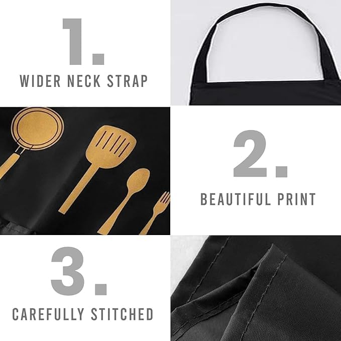 Bonsenkitchen 2 Pack of Assorted | Waterproof Kitchen Apron for Women with Big Front Pocket Hand-Wiping Towel | Comfortable Wear-Resistant Chef Apron for Cooking | One Size Fits Most - Image 3