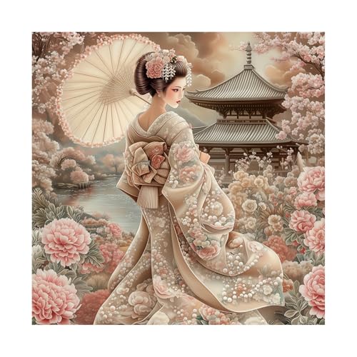 BBOLDIN Japanese Kimono Geisha Puzzle 1000 Piece for Adults Spring Colorful Cherry Blossom Flower Jigsaw Puzzle Vintage Garden Nature Art Puzzles - Image 1