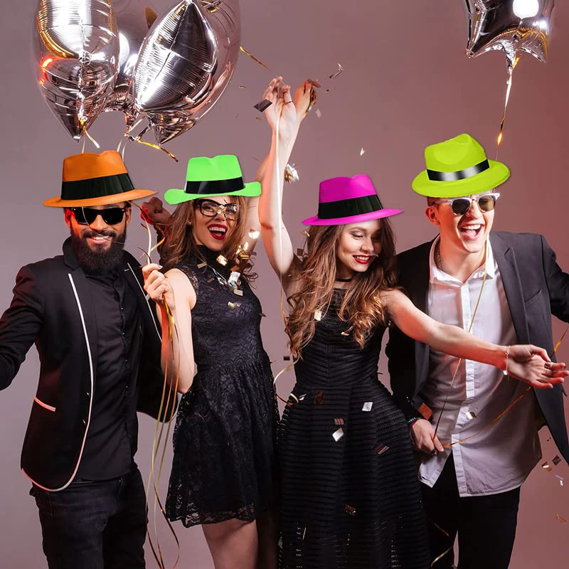 Selibration Plastic Neon Colour Bright Hat for Kids Birthday Party & Return Gifts, Bachelorette Theme, Craft Tiaras, Christmas, Gangster Fedora, Perfect for Traveling & Suitable to All (Set of 5pcs) - Image 4