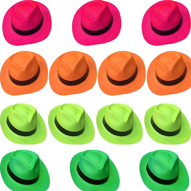 Selibration Plastic Neon Colour Bright Hat for Kids Birthday Party & Return Gifts, Bachelorette Theme, Craft Tiaras, Christmas, Gangster Fedora, Perfect for Traveling & Suitable to All (Set of 5pcs) - Image 1