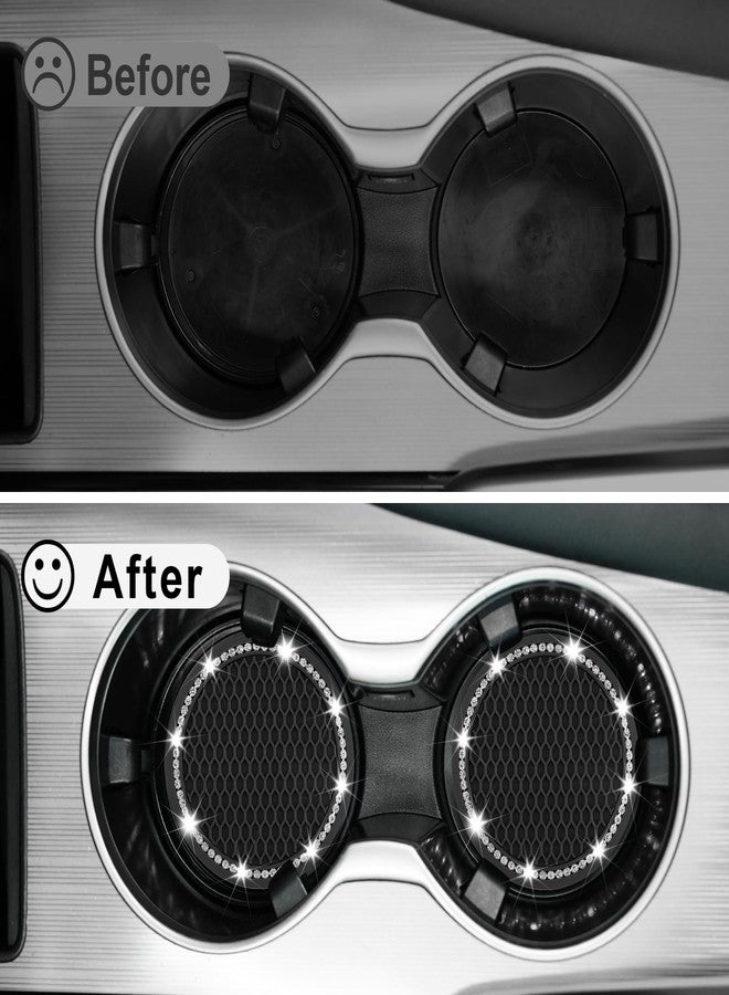 JUSTTOP Car Cup Holder Coaster, Insert 2 Pack Universal Auto Anti Slip, Bling Crystal Rhinestone Car Interior Accessories-Black - Image 5