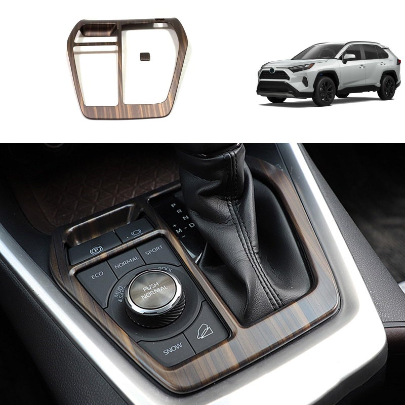 إكسسوارات سيارات TUBAIZAI متوافقة مع تويوتا RAV4 2024 2023 2022 2021 2020 غطاء لوحة نقل الحركة في الكونسول الوسطي إطار داخلي زينة ABS 2 قطعة بتصميم خشب الخوخ