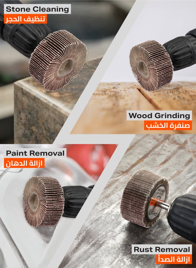 لوازم برو7 طقم صنفرة دريل مكون من 50 قطعة - 60x25 مم - نعومه 120 - ساق 6 مم (1/4 إنش) - عجلة صنفرة أسطوانية من أكسيد الألمنيوم للمعادن والخشب وإزالة الطلاء - Image 4