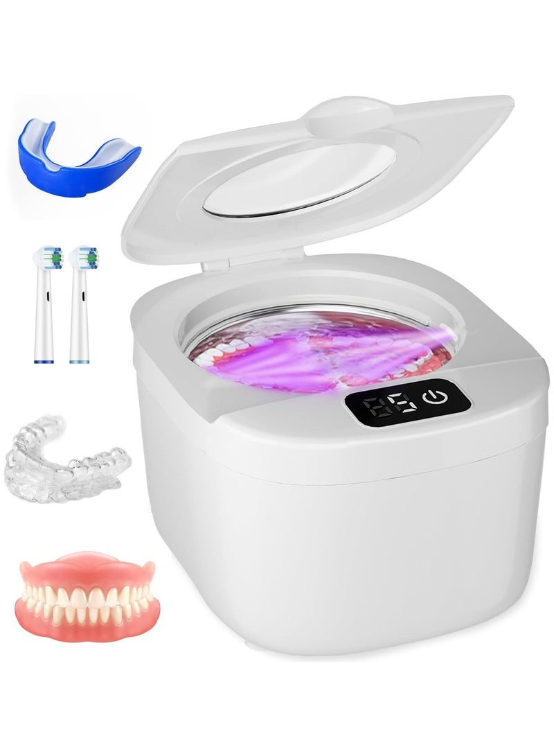 AROAQ 2 IN 1 Ultrasonic Jewelry Cleaner 45kHz Professional Portable Ultrasonic Retainer Cleaner Machine for Dentures with 2UV-Light 3 Time Modes and LED Digital Timer for Retainer Mouth Guard Watch Ring -Home and Travel Use 230ML - Image 1