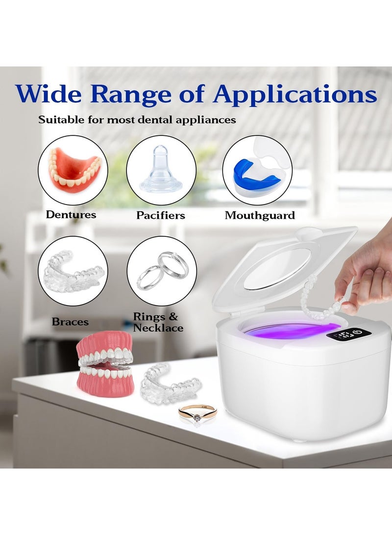 AROAQ 2 IN 1 Ultrasonic Jewelry Cleaner 45kHz Professional Portable Ultrasonic Retainer Cleaner Machine for Dentures with 2UV-Light 3 Time Modes and LED Digital Timer for Retainer Mouth Guard Watch Ring -Home and Travel Use 230ML - Image 2