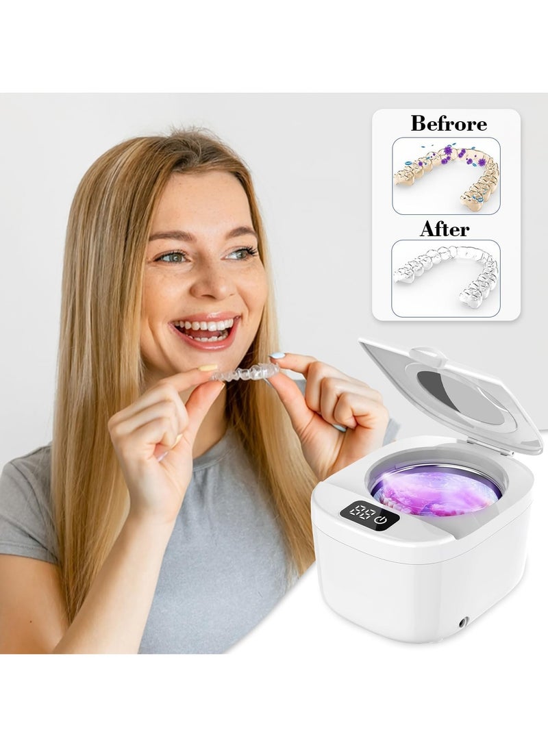 AROAQ 2 IN 1 Ultrasonic Jewelry Cleaner 45kHz Professional Portable Ultrasonic Retainer Cleaner Machine for Dentures with 2UV-Light 3 Time Modes and LED Digital Timer for Retainer Mouth Guard Watch Ring -Home and Travel Use 230ML - Image 4