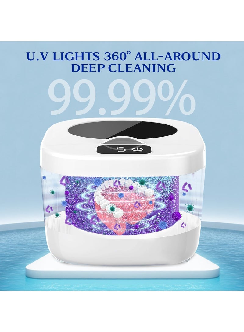 AROAQ 2 IN 1 Ultrasonic Jewelry Cleaner 45kHz Professional Portable Ultrasonic Retainer Cleaner Machine for Dentures with 2UV-Light 3 Time Modes and LED Digital Timer for Retainer Mouth Guard Watch Ring -Home and Travel Use 230ML - Image 3