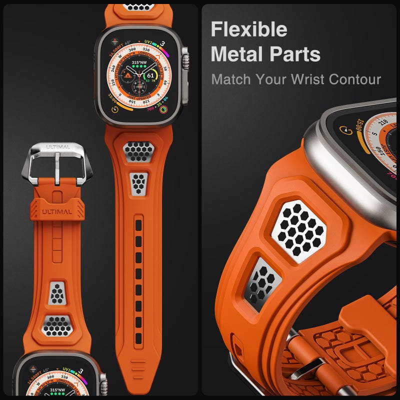 ULTIMAL Compatible with Apple Watch Band 49mm/45mm/44mm/42mm/46mm, Rugged Sports Strap with Breathable Hollowing Stainless Steel Design for iWatch Ultra 2/1 Series 10/9/8/7/6/5/4/3/2/1/SE/SE2 - Image 3